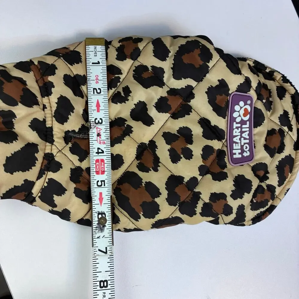 Heart To Tail Leopard Print Quilted Dog Jacket Fleece Lining Size XS